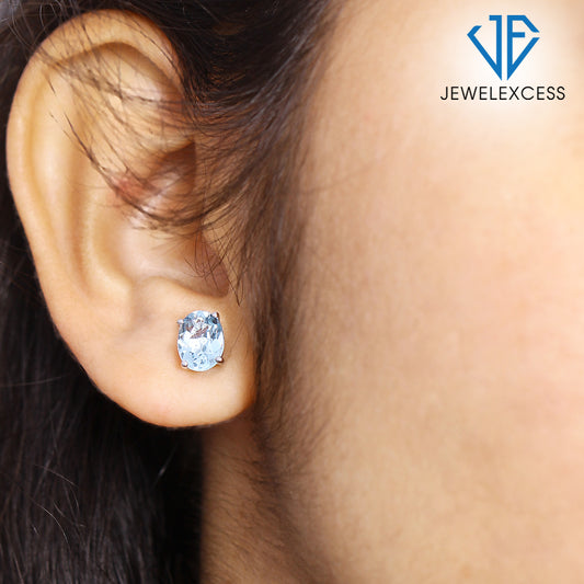 3.10 ct. T.G.W. Sky Blue Topaz Oval Stud Earrings in Sterling Silver