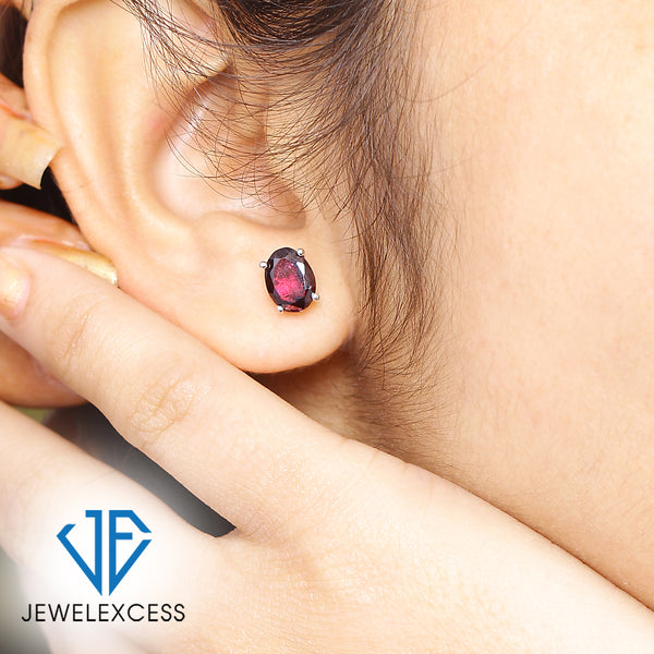 3.20 CTW Garnet Stud Earrings – Sterling Silver (.925)| Hypoallergenic

Studs for Women - Oval Cut Set with Push Backs