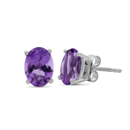2 ct. T.G.W. Amethyst Oval Stud Earrings in Sterling Silver