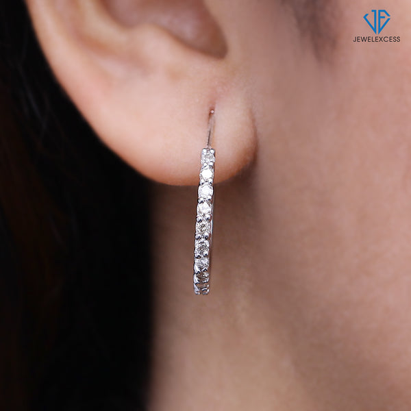 White Diamond Earrings Women – 1-Carat White Diamonds Sterling Silver J-Hoop Earrings Small – Hypoallergenic J-Hoop Earrings – Small J-Hoop Earrings Diamond J-Hoops – White J-Hoop Earrings for Women