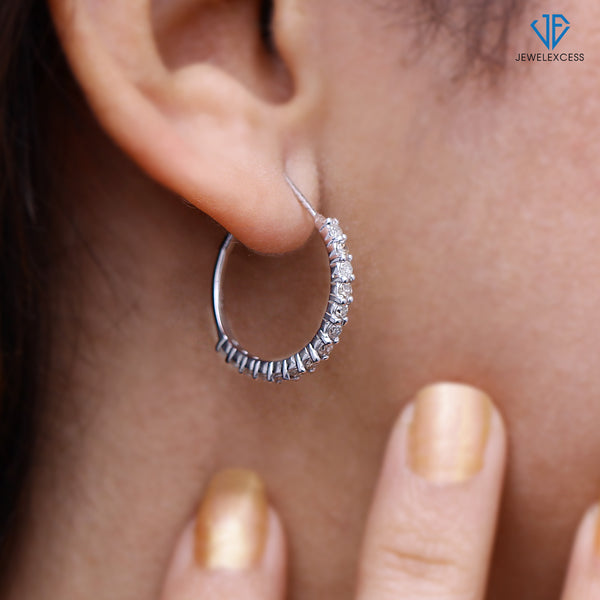 White Diamond Earrings Women – 1-Carat White Diamonds Sterling Silver J-Hoop Earrings Small – Hypoallergenic J-Hoop Earrings – Small J-Hoop Earrings Diamond J-Hoops – White J-Hoop Earrings for Women