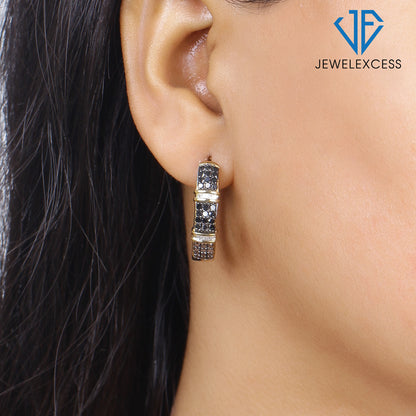 1 ct. T.W. Black & White Diamond Hoop Earrings in Sterling Silver or 14K Gold over Silver