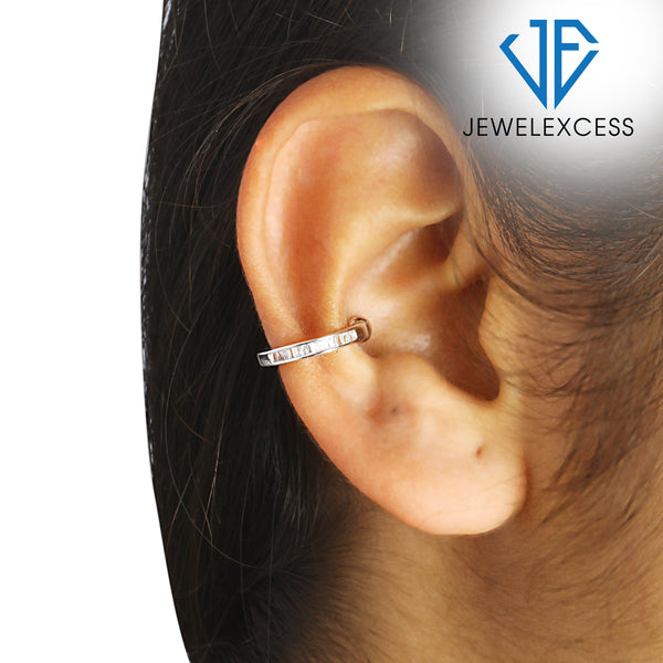 Sterling Silver Ear Cuffs for Women Non Piercing – 1/10 Carat White Diamond Ear Cuff Set with Hinged Hoop Comfort Clasps – Silver Ear Cuff Earrings