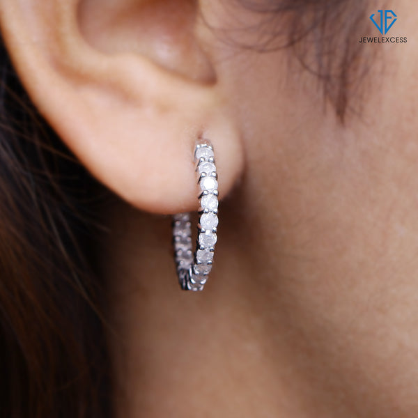 White Diamond Earrings Women – 2-Carat White Diamonds Sterling Silver Hoop Earrings Small – Small Hoop Earrings  – White Hoop Earrings for Women
