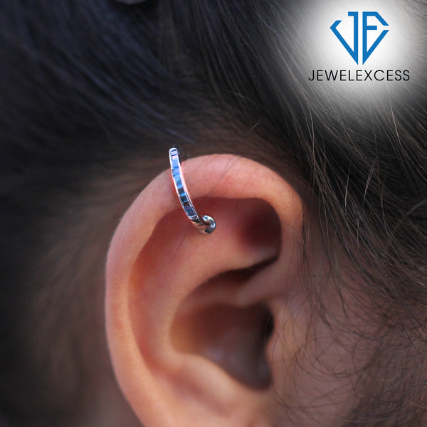 Sterling Silver Ear Cuffs for Women Non Piercing – 1/10 Carat Blue Diamond Ear Cuff Set with Hinged Hoop Comfort Clasps – Silver Ear Cuff Earrings