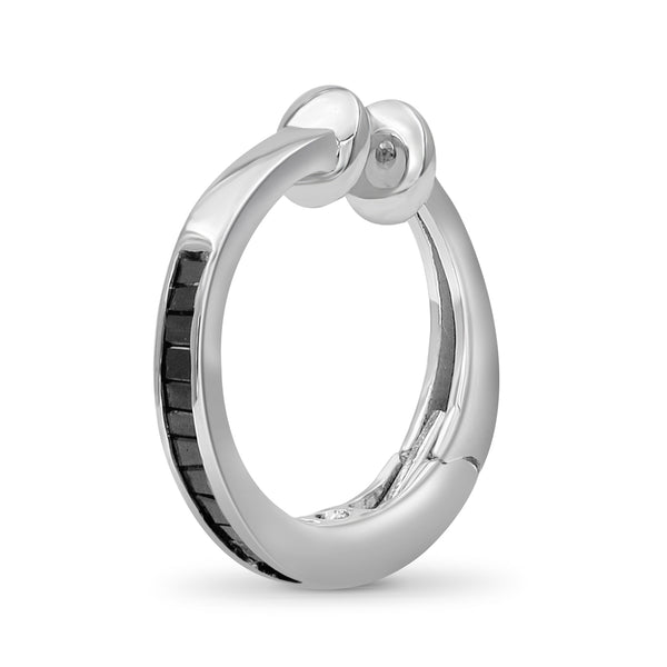 Sterling Silver Ear Cuffs for Women Non Piercing – 1/10 Carat Black Diamond Ear Cuff Set with Hinged Hoop Comfort Clasps – Silver Ear Cuff Earrings