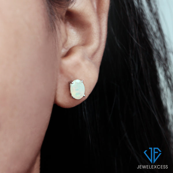 2.00 CTW Ethiopian Opal Stud Earrings – Sterling Silver (.925)| Hypoallergenic

Studs for Women - Oval Cut Set with Push Backs