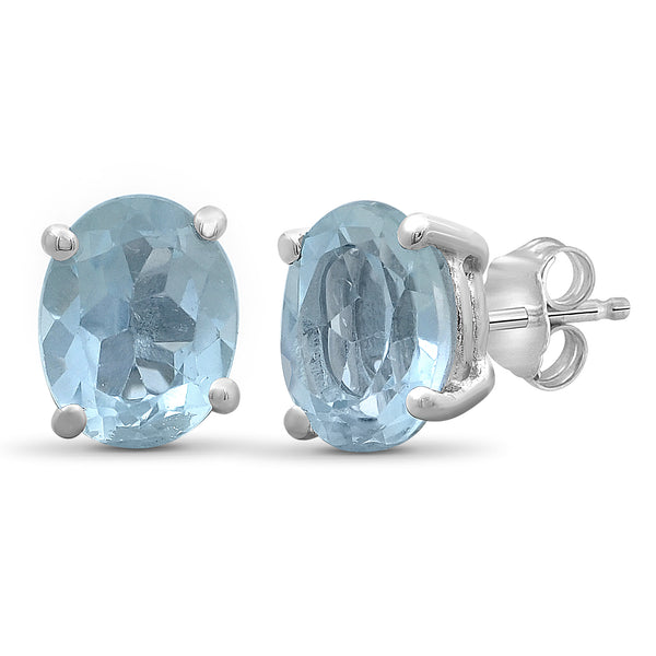 4.50 CTW Sky Blue Topaz Stud Earrings – Sterling Silver (.925)| Hypoallergenic Studs for Women – Oval Cut Set with Push Backs
