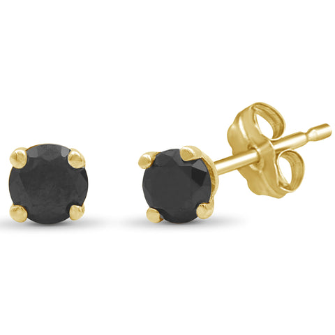 1/2 - 2 CTW Black Diamond Stud Earrings - 14k Gold Plated | Hypoallergenic Studs for Women - Round Cut Set with Push Backs