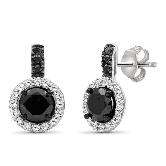 3 ct. T.W. Black & White Diamond Halo Earrings in Sterling Silver