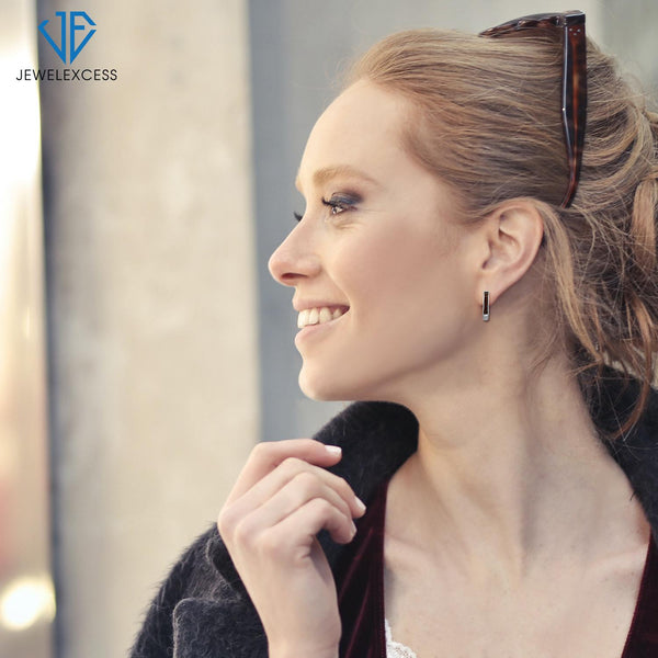 JEWELEXCESS Red Diamond Earrings Women – 1/4-Carat Red Diamonds Sterling Silver Hoop Earrings Small – Hypoallergenic Hoop Earrings – Small Hoop Earrings Diamond Hoops – Red Hoop Earrings for Women