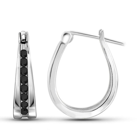 JEWELEXCESS Black Diamond Earrings Women – 1/4-Carat Black Diamonds Sterling Silver Hoop Earrings – Hypoallergenic Hoop Earrings – Small Hoop Earrings Diamond Hoops – Black Hoop Earrings for Women
