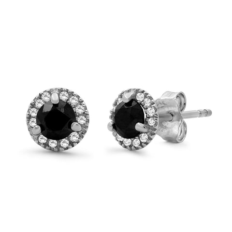 Diamond Halo Earrings – 1.00 Carat Black & White Diamond Halo Stud Earrings, Sterling Silver Earrings – Black Earrings Diamond Earrings for Women – Birthday Gifts by JEWELEXCESS