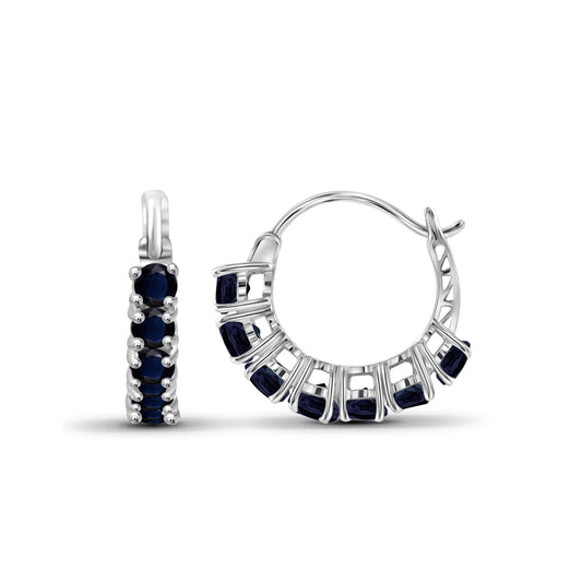 2 ct. T.G.W. Sapphire Hoop Earrings in Sterling Silver or 14K Gold over Silver
