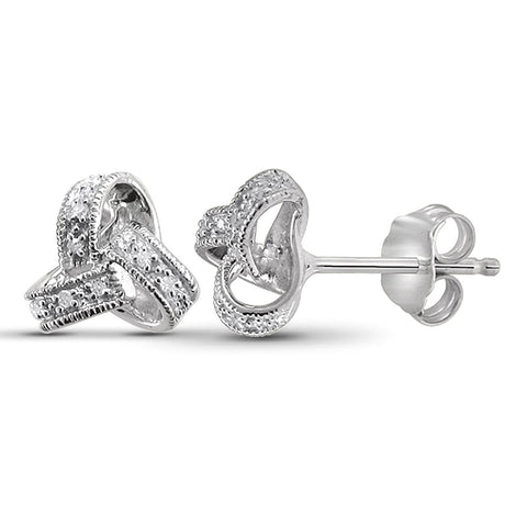 White Diamond Accent Sterling Silver Love Knot Earrings