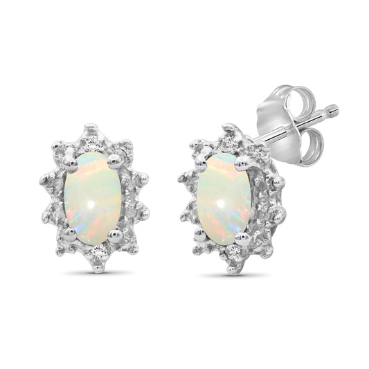 0.28 ct. T.G.W. Opal Earrings with Diamond Accent in Sterling Silver