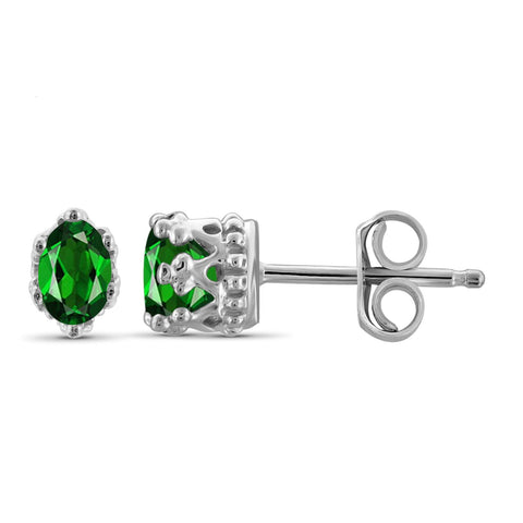 0.45 CTW Chrome Diopside Stud Earrings – Sterling Silver (.925)| Hypoallergenic Studs for Women - Round Cut Set with Push Backs