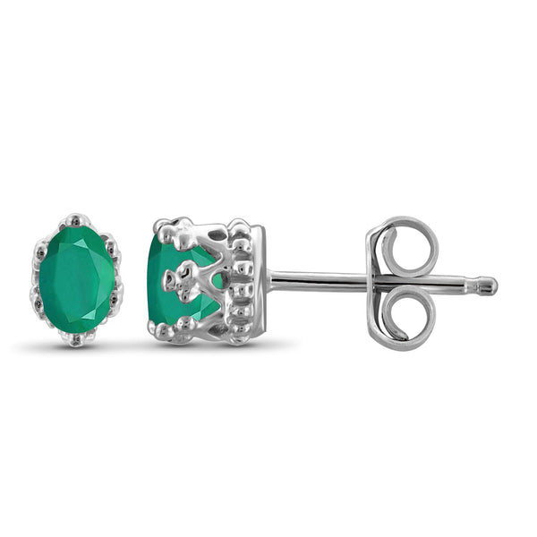0.45 CTW Emerald Stud Earrings – Sterling Silver (.925)| Hypoallergenic  Studs for Women - Round Cut Set with Push Backs