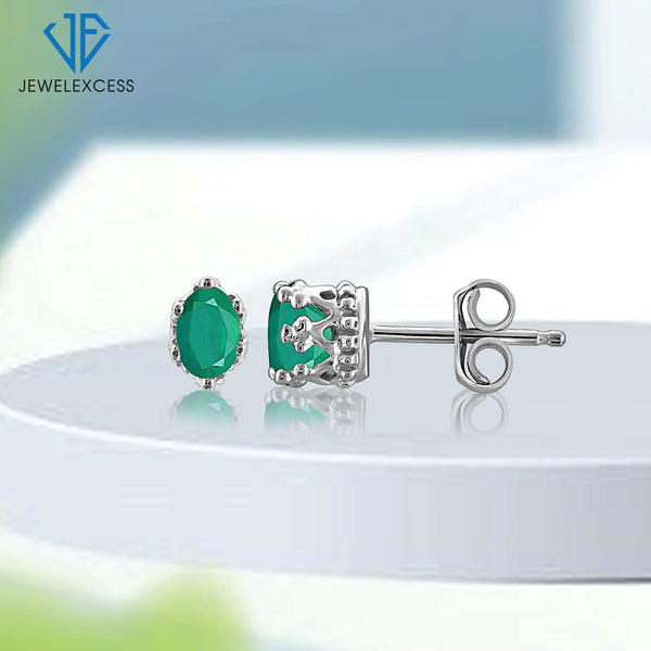 0.45 CTW Emerald Stud Earrings – Sterling Silver (.925)| Hypoallergenic  Studs for Women - Round Cut Set with Push Backs