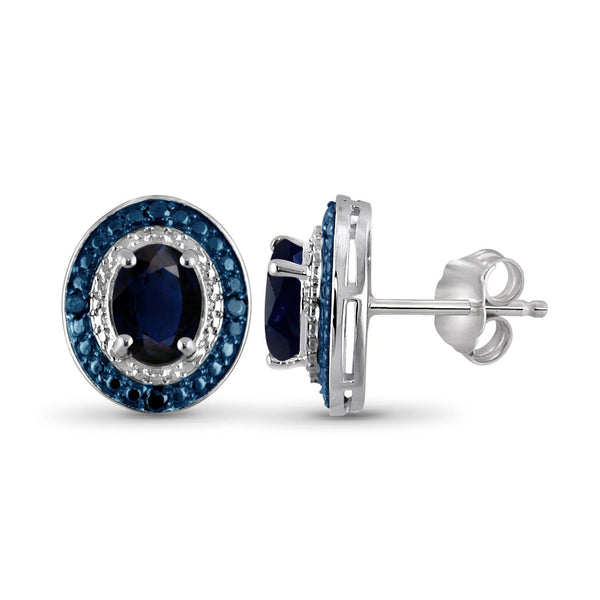 3.00 Carat T.G.W. Sapphire And Blue & White Diamond Accent Sterling Silver Earrings