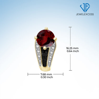2 ct. T.G.W. Garnet J-Hoop Earrings with Black Diamond Accent in 14K Gold over Silver