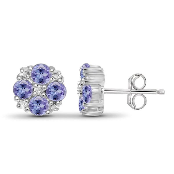 3/4 Carat T.G.W. Tanzanite and White Diamond Accent Sterling Silver Or 14K Gold-Plated Earrings