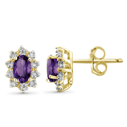 0.58 ct. T.G.W. Amethyst Earrings with Diamond Accent in 14K Gold over Silver