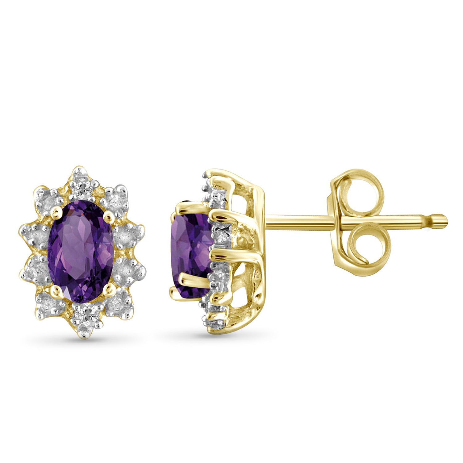 0.58 Carat T.G.W. Amethyst Gemstone and White Diamond Accent 14K Gold-Plated Earrings