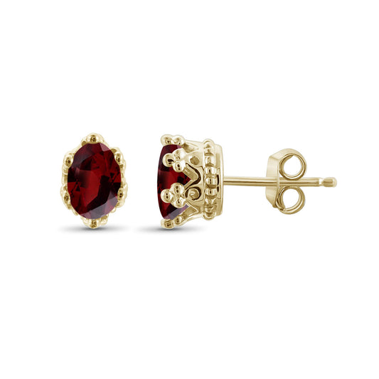 1.20 ct. T.G.W. Garnet Crown Oval Stud Earrings in 14K Gold over Silver