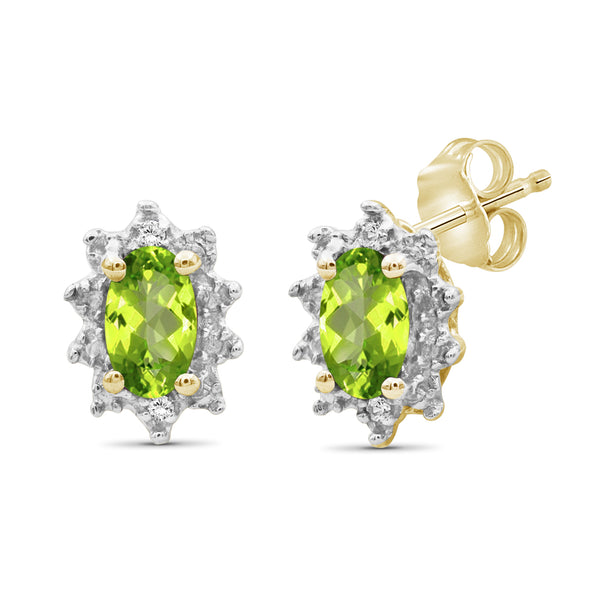 0.50 Ctw Peridot Gemstone and White Diamond Accent 14K Gold-Plated Earrings