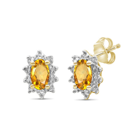 0.44 Carat T.G.W. Citrine Gemstone and White Diamond Accent 14K Gold-Plated Earrings