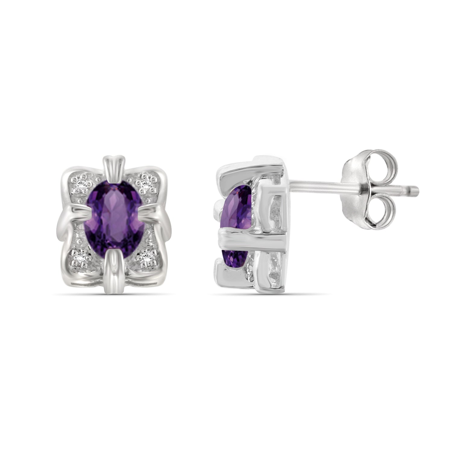 0.84 Carat T.G.W. Amethyst Gemstone and White Diamond Accent Sterling Silver Earrings