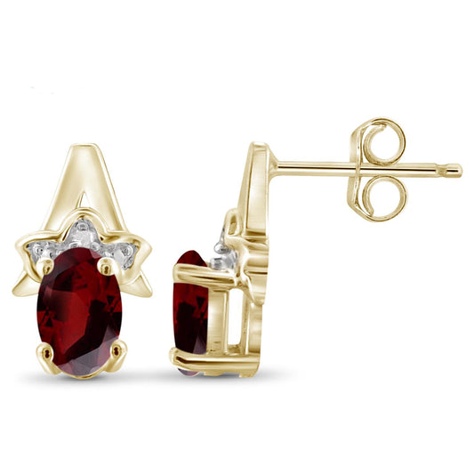 1.20 ct. T.G.W. Garnet Earrings with Diamond Accent in 14K Gold over Silver