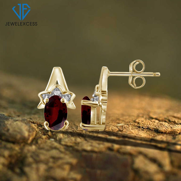 1.20 Carat T.G.W. Garnet Gemstone and White Diamond Accent Earrings in 14k Gold over Silver