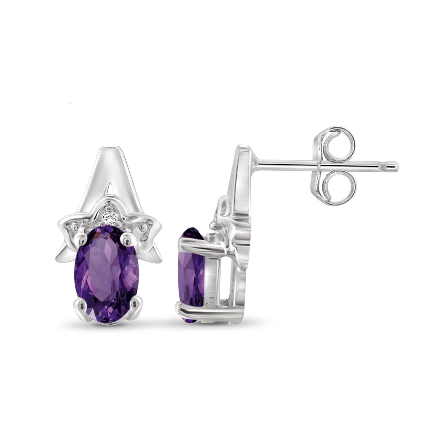 0.84 Carat T.G.W. Amethyst Gemstone and White Diamond Accent Sterling Silver Earrings