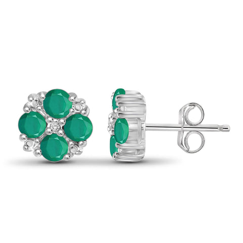 1.00 Carat T.G.W. Emerald And White Diamond Accent Sterling Silver Earrings