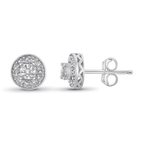 Accent White Diamond Sterling Silver Halo Studs