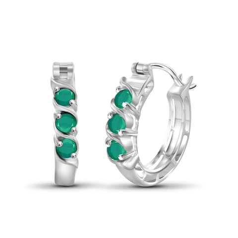 3/4 Carat T.G.W. Emerald Sterling Silver Hoop Earrings