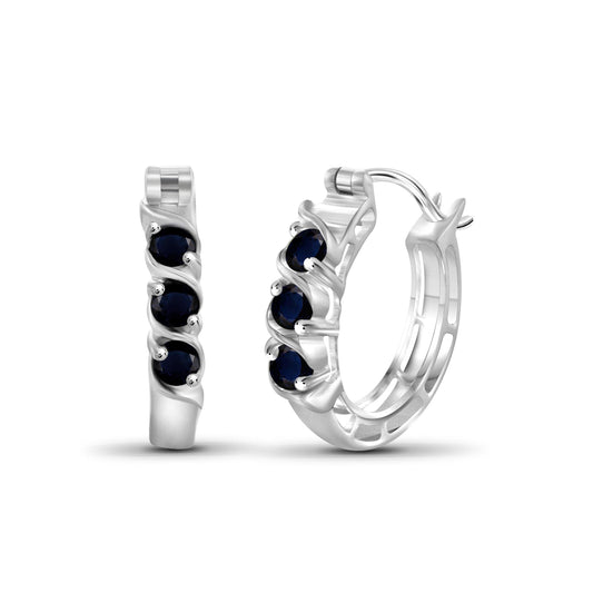 3/4 ct. T.G.W. Sapphire Hoop Earrings in Sterling Silver