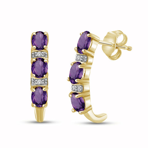 0.96 Carat T.G.W. Amethyst Gemstone and White Diamond Accent 14K Gold-Plated Dangle Earrings