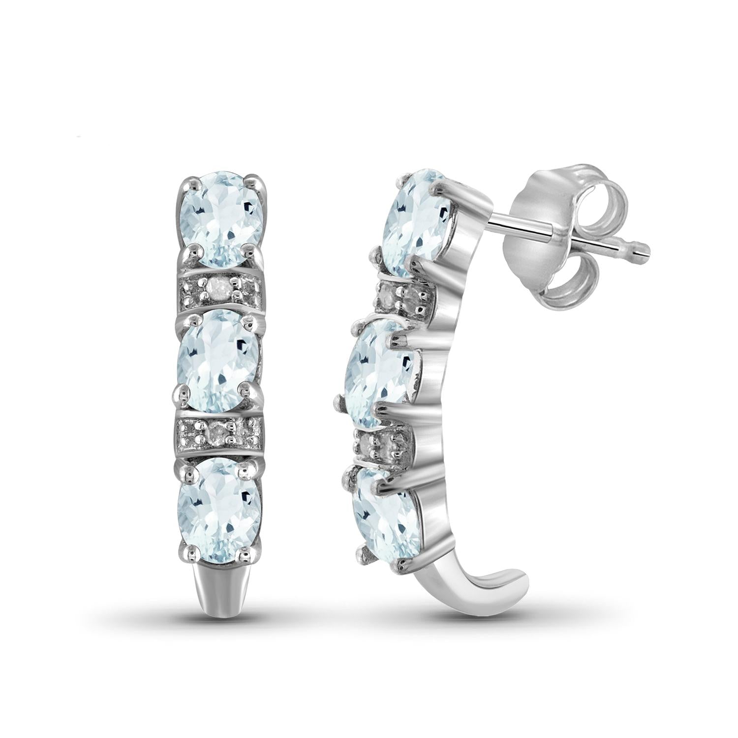 0.80 Carat T.G.W. Aquamarine And White Diamond Accent Sterling Silver Earrings Or 14K Gold-Plated