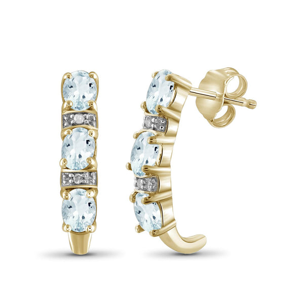 0.80 Carat T.G.W. Aquamarine And White Diamond Accent Sterling Silver Earrings Or 14K Gold-Plated