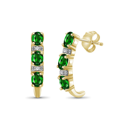 1.14 Carat T.G.W. Chrome Diopside Gemstone and Accent White Diamond 14K Gold-Plated Hoop Earring