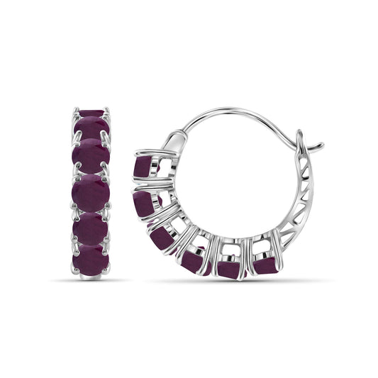 4 ct. T.G.W. Ruby Hoop Earrings in Sterling Silver
