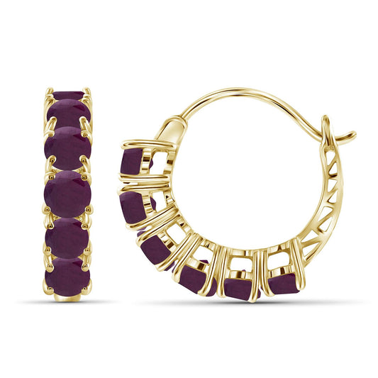 3.60 ct. T.G.W. Ruby Hoop Earrings in 14K Gold over Silver