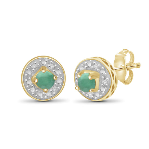 0.20 CTW Emerald & 1/20 Carat White Diamonds Earrings in 14K Gold-Plated