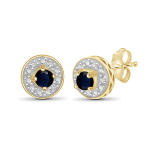 1/4 Carat T.G.W. Sapphire and White Diamond Accent 14K Gold-Plated Stud Earrings