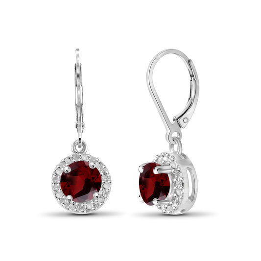 1.20 ct. T.G.W. Garnet Halo Dangle Earrings with Diamond Accents in Sterling Silver