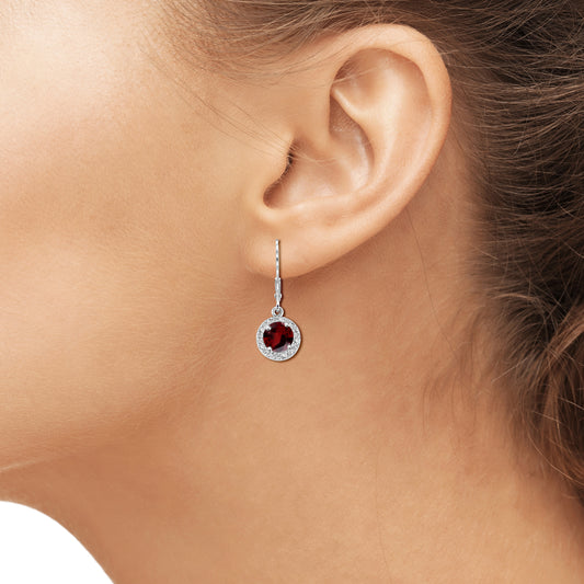 1.20 ct. T.G.W. Garnet Halo Dangle Earrings with Diamond Accents in Sterling Silver
