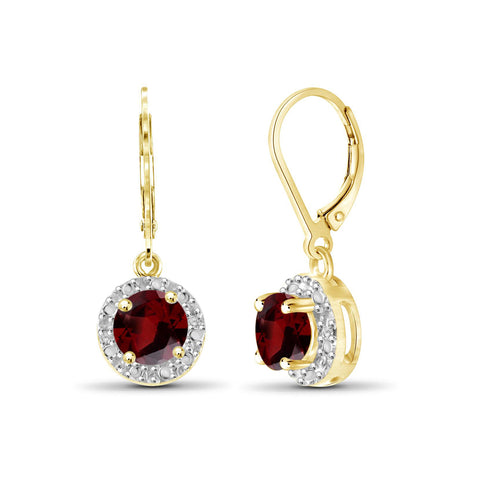 1 1/5 Carat T.G.W. Garnet And White Diamond Accent 14K Gold-Plated Drop Earrings